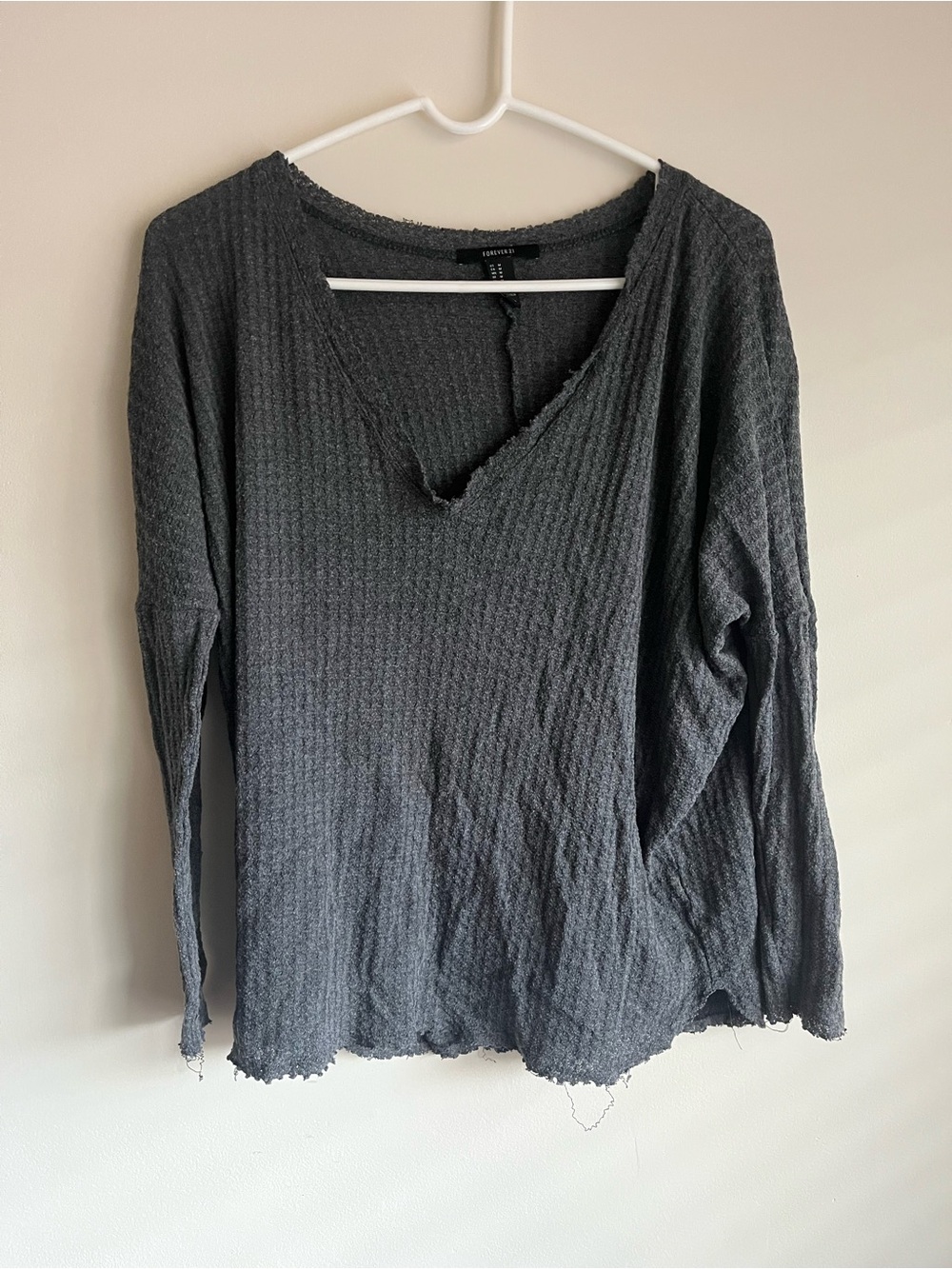 Forever 21 Charcoal Waffle Knit Long-Sleeve Top